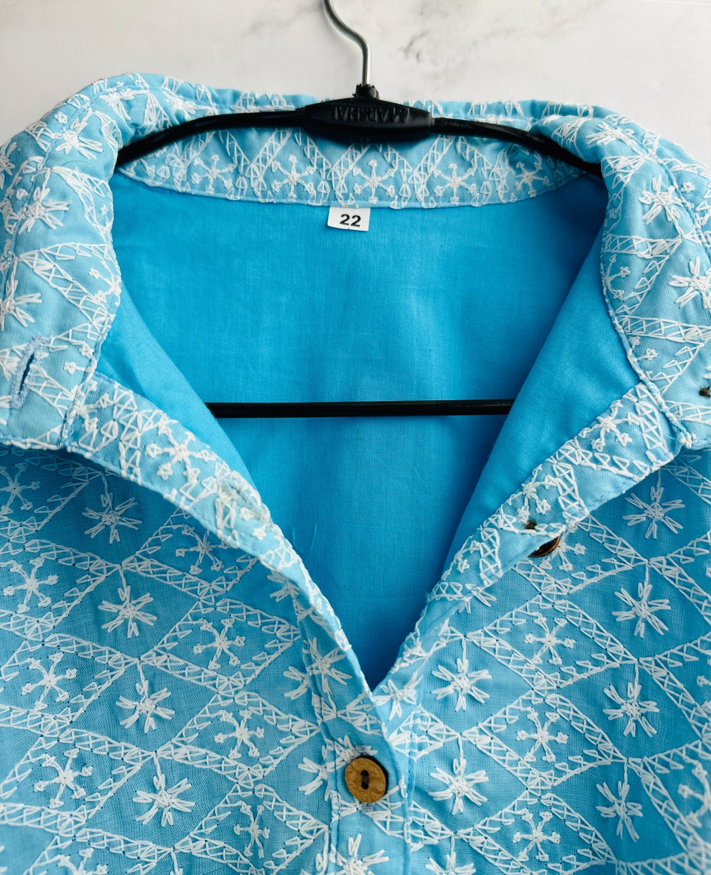 Baby blue Chikankari coord set for girls with belt
