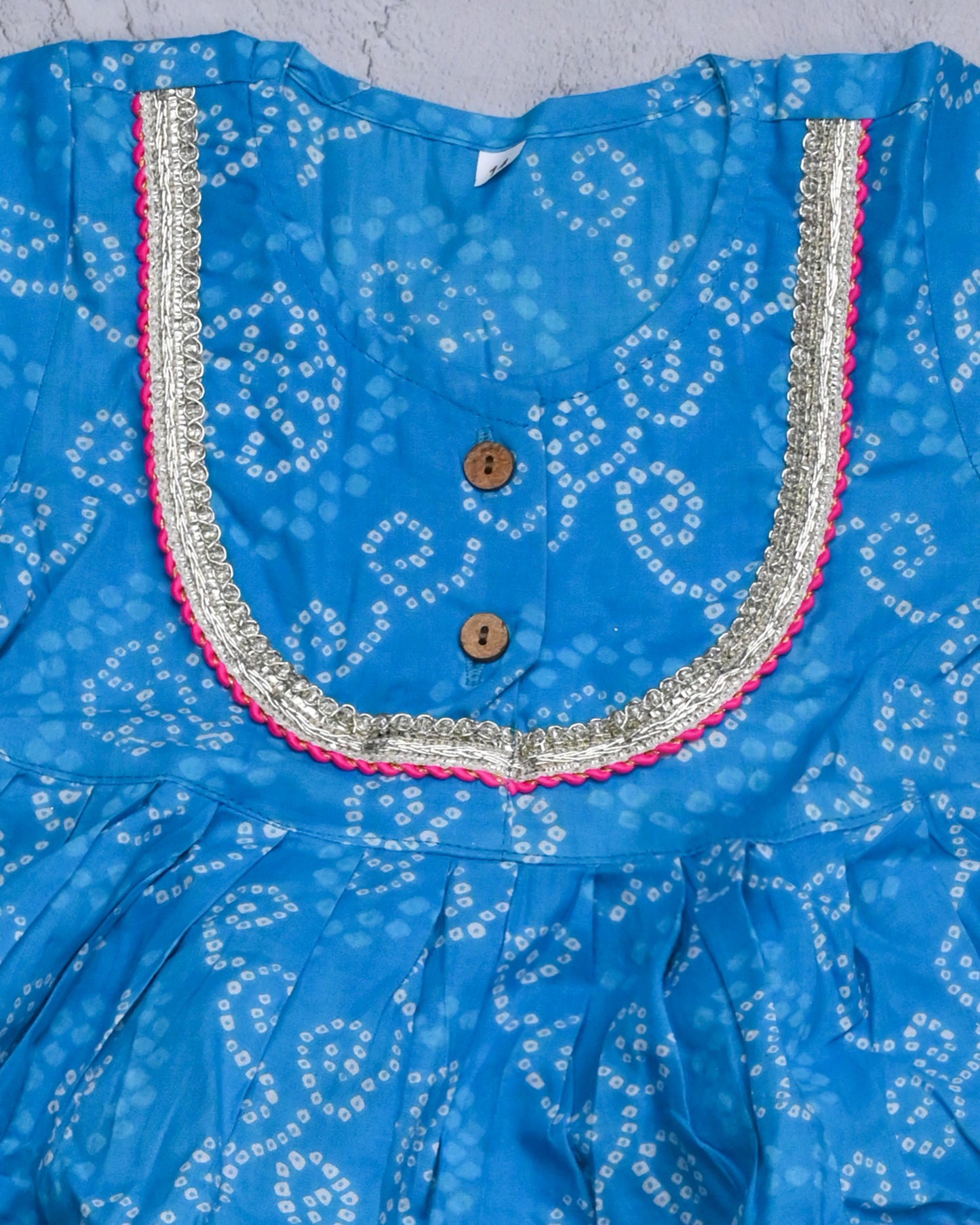 Sky Blue Bandhej coord set for girls in pure cotton