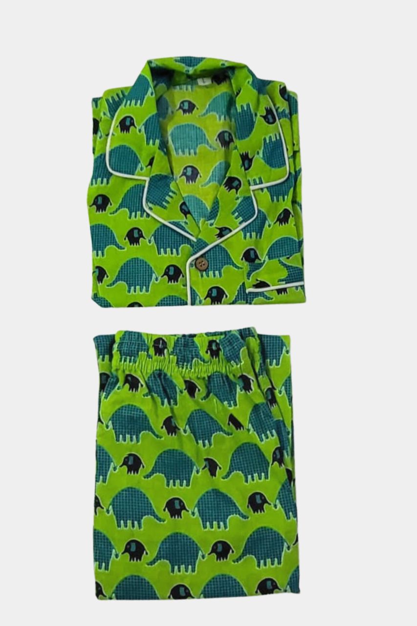 Green Blue Elephant Kids Pure Cotton Bag Nightsuit