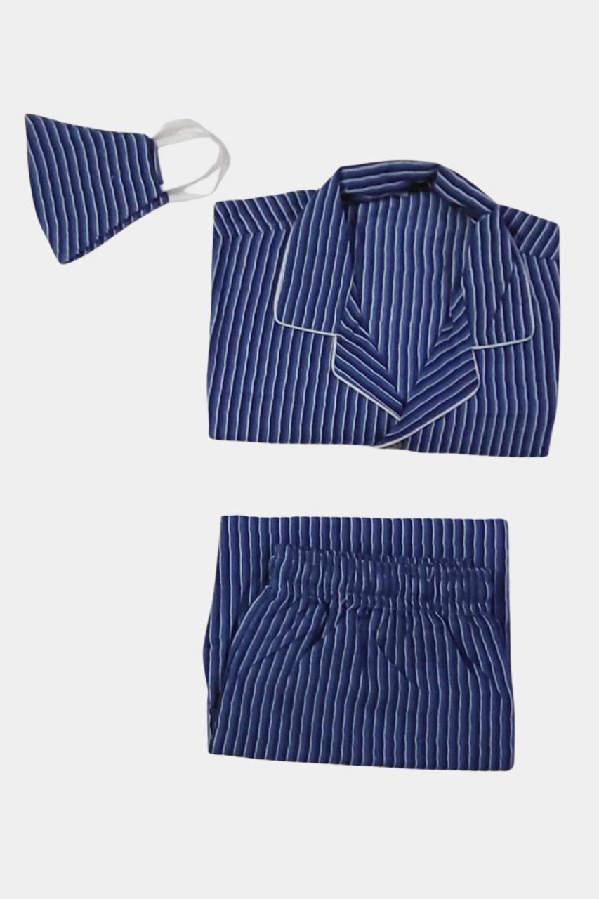 Blue Stripe Kids Pure Cotton Bag Nightsuit