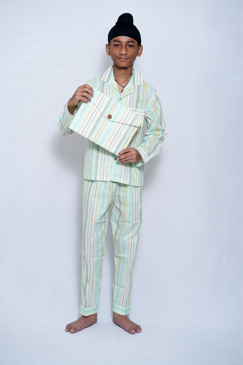 English Stripe Bag Premium Nightsuit For Kids