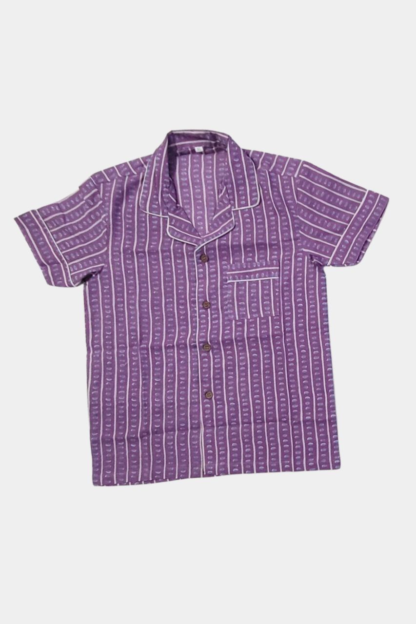 Purple White Stripe Kids Pure Cotton Bag Nightsuit