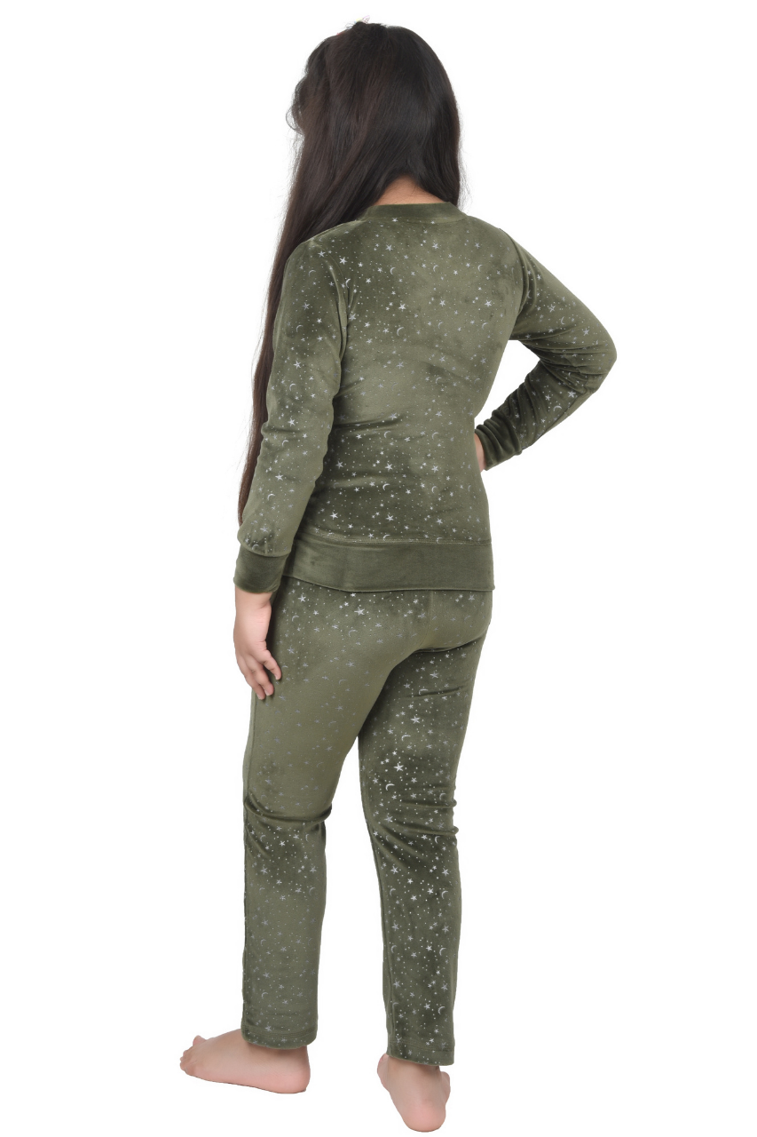 Star Green Velvet Unisex Co-ord Set