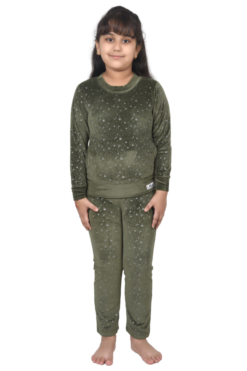 Star Green Velvet Unisex Co-ord Set