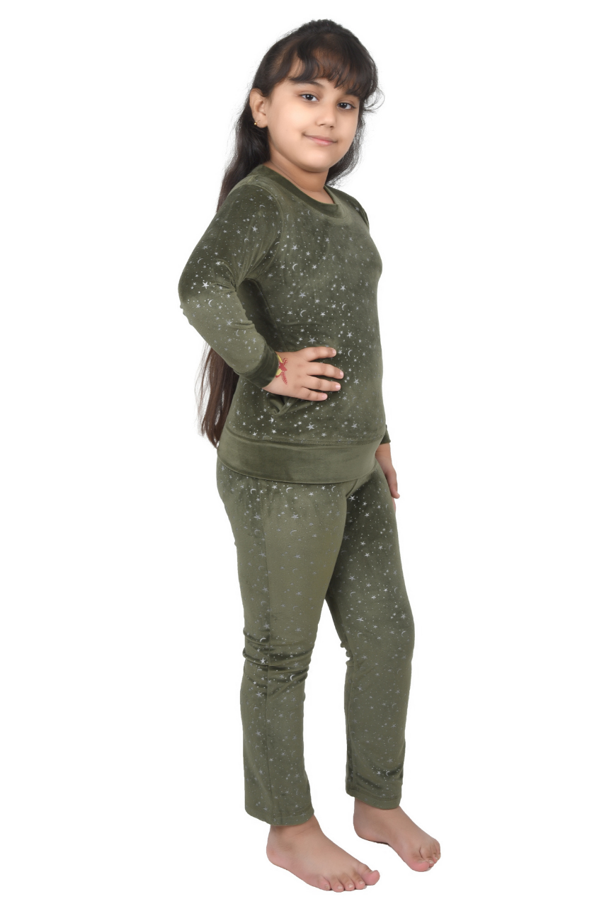 Star Green Velvet Unisex Co-ord Set