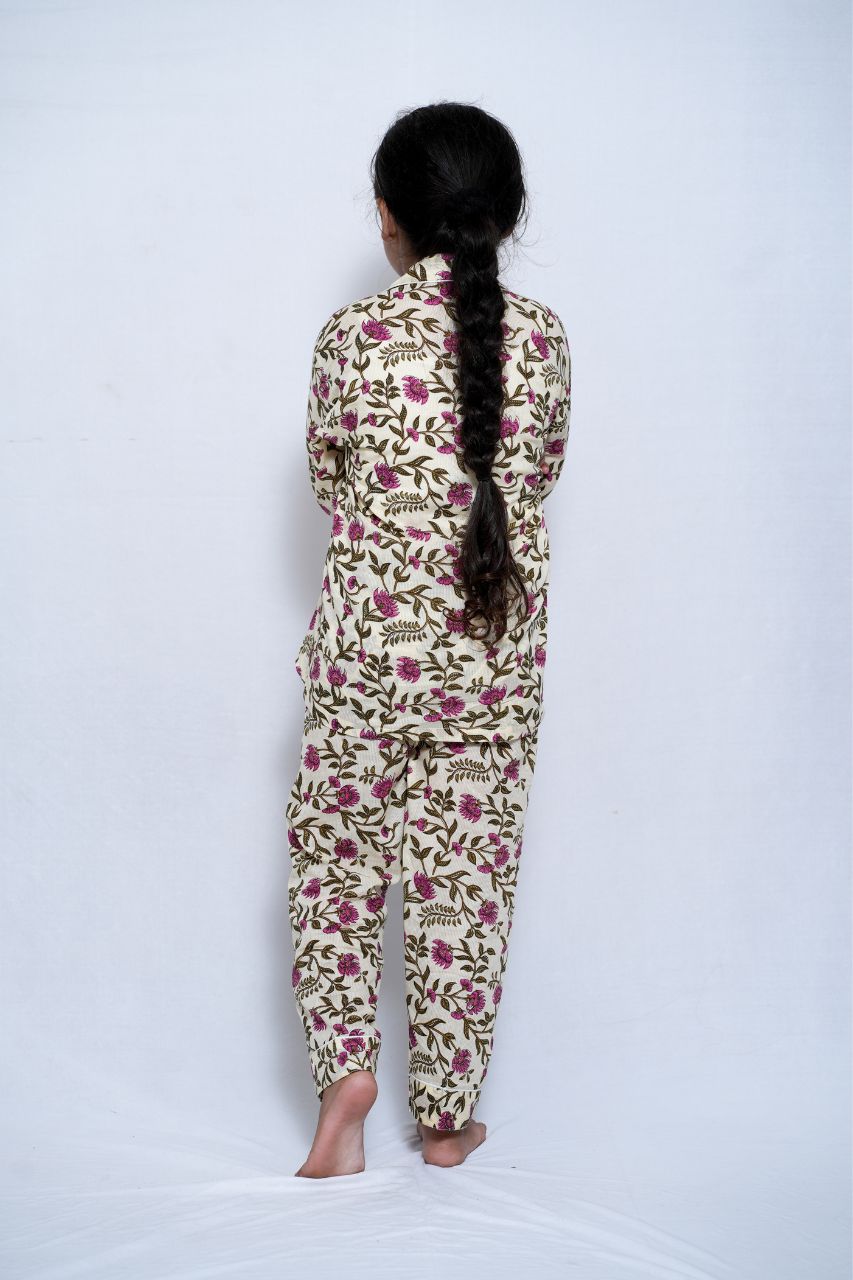 Pink Flora Bag Premium Nightsuit For Kids