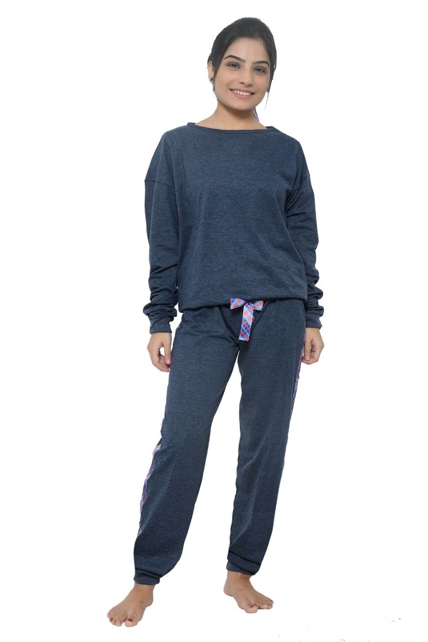Dark Grey Co-ord Set Nightwear-Full Sleeves