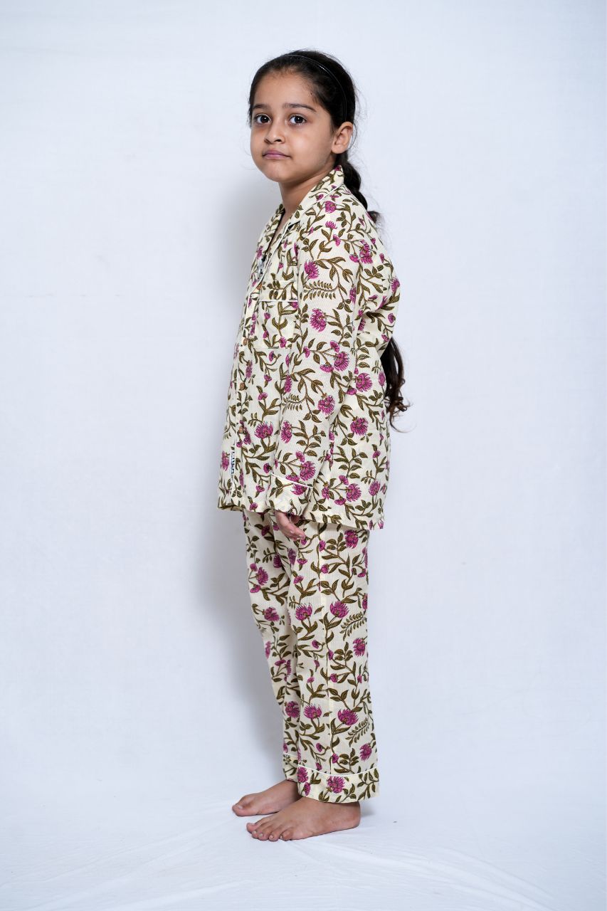 Pink Flora Bag Premium Nightsuit For Kids
