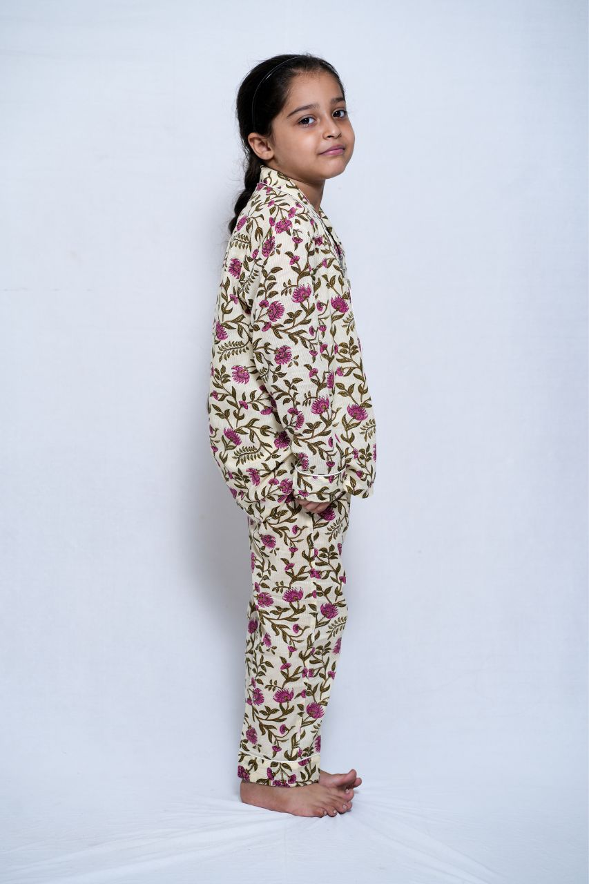 Pink Flora Bag Premium Nightsuit For Kids