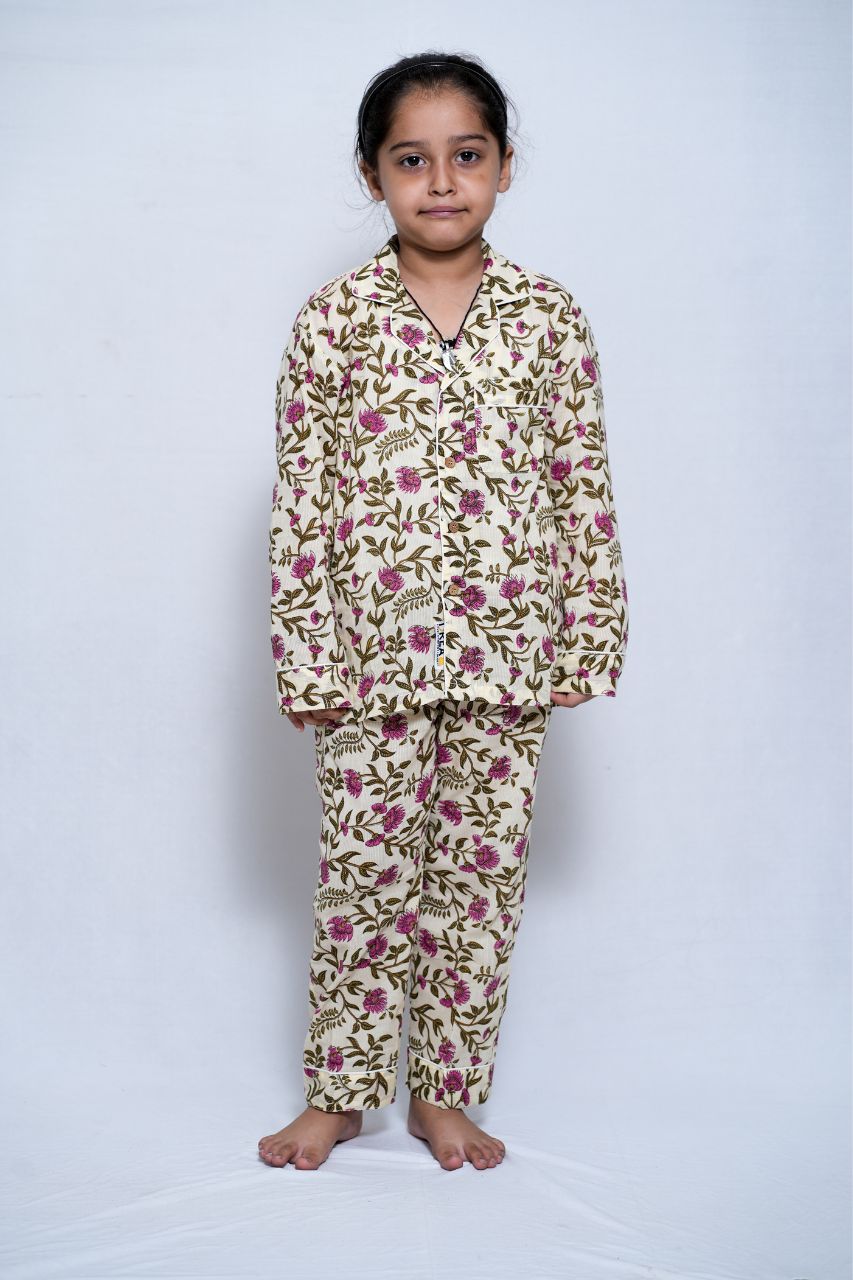 Pink Flora Bag Premium Nightsuit For Kids