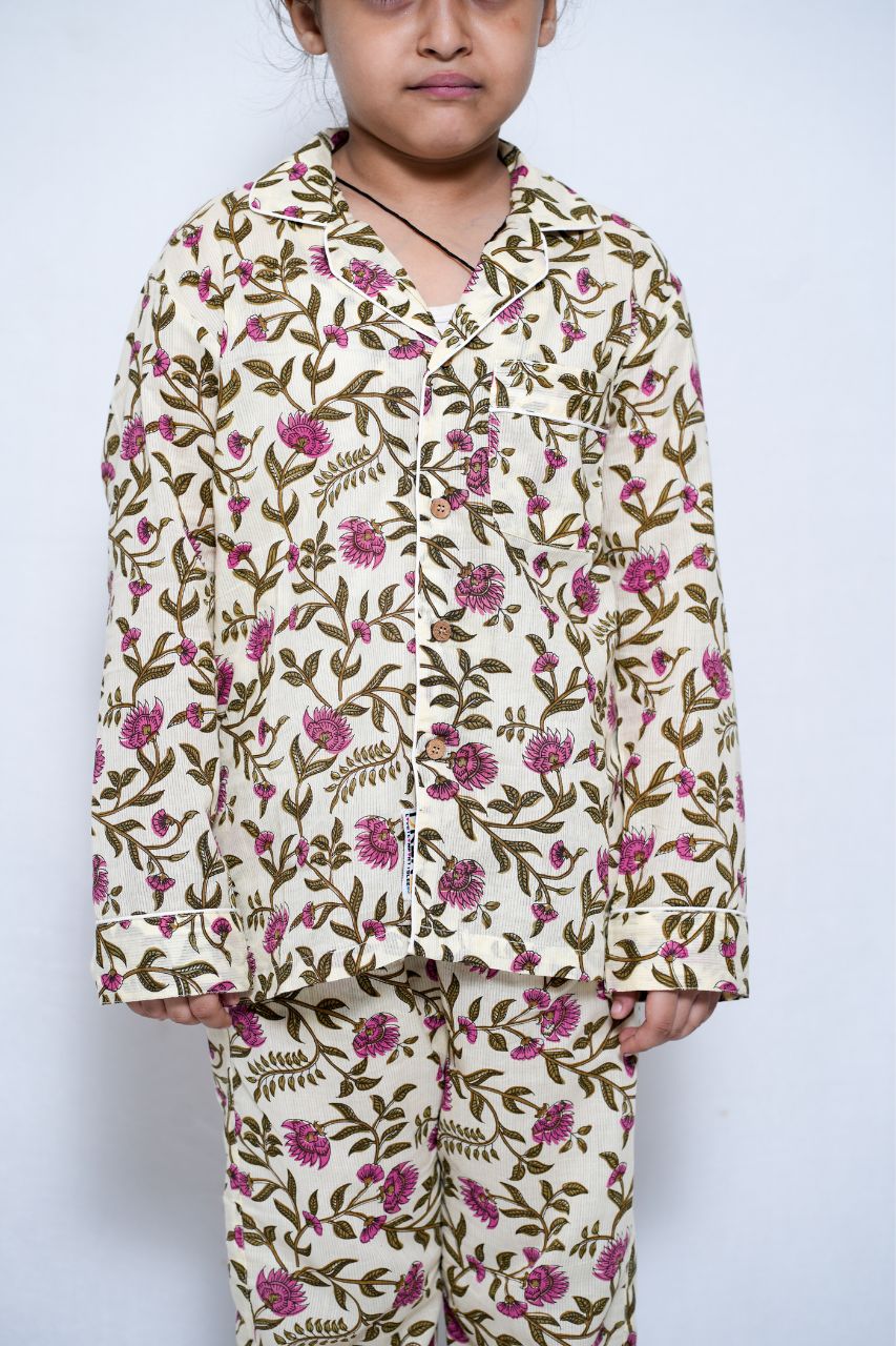 Pink Flora Bag Premium Nightsuit For Kids