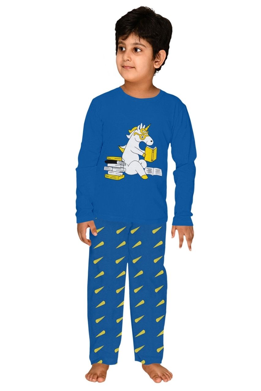 Blue Horse Co-ord Set Nightwear-Full Sleeves