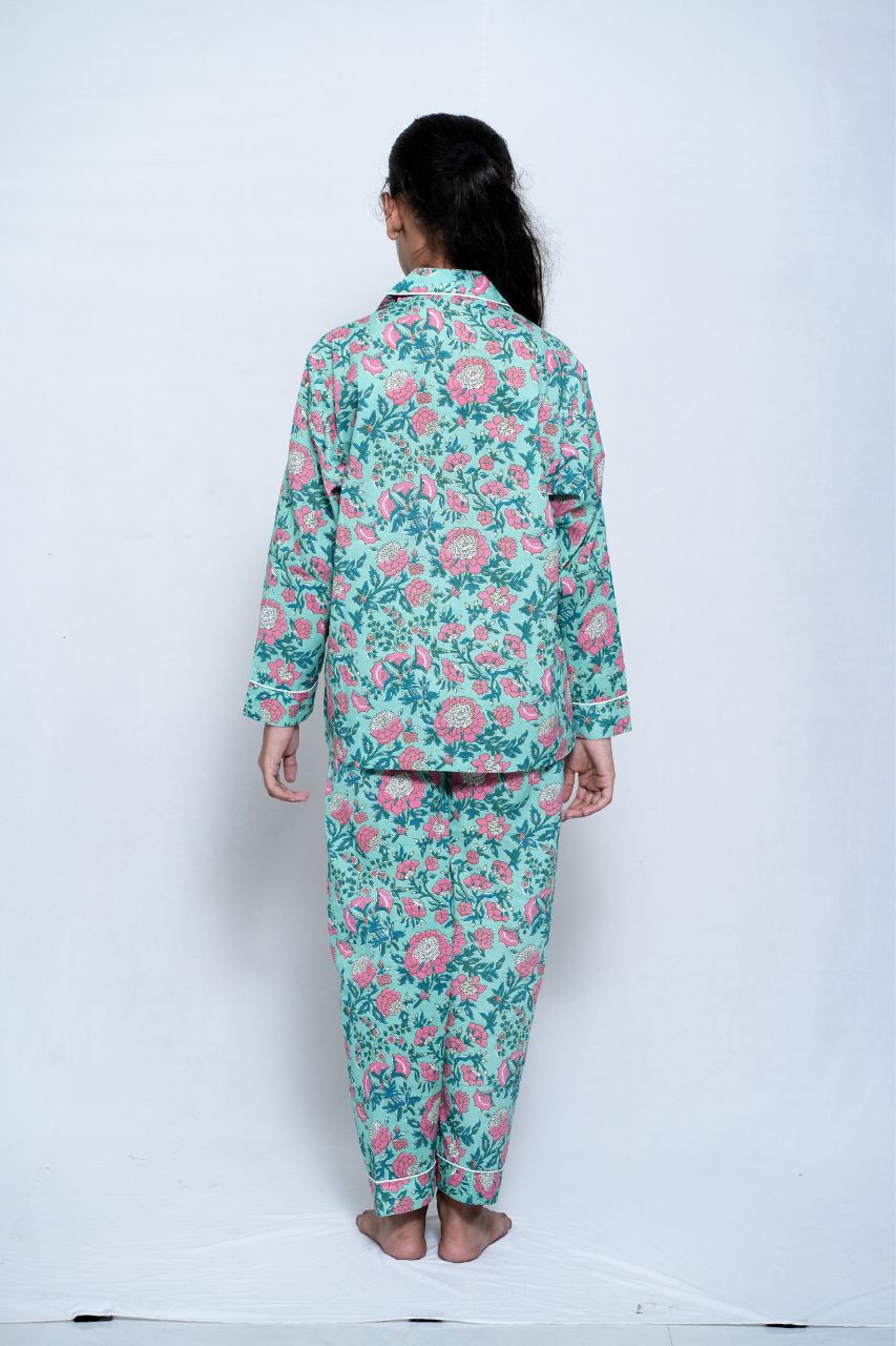 Sea Pink Flora Bag Premium Nightsuit For Kids