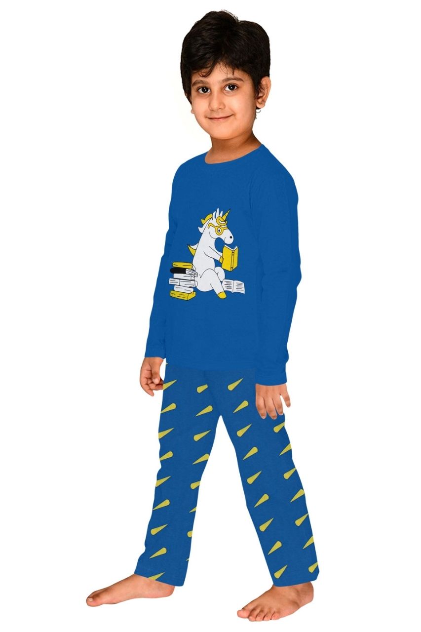 Blue Horse Co-ord Set Nightwear-Full Sleeves