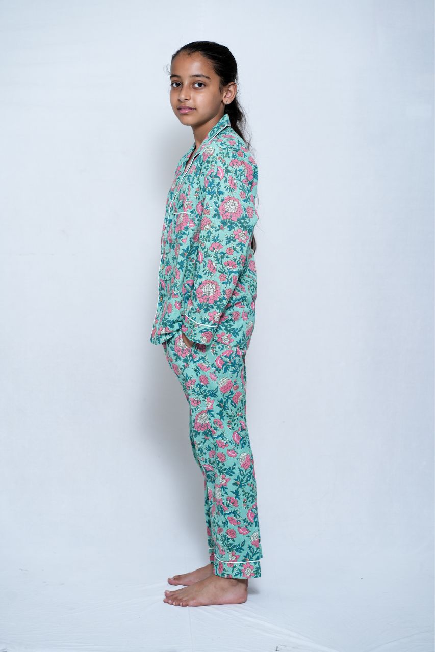 Sea Pink Flora Bag Premium Nightsuit For Kids