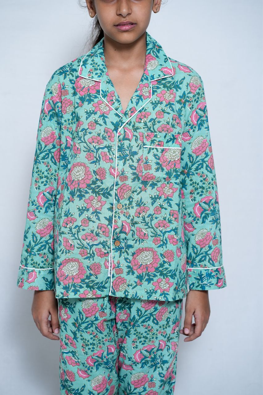 Sea Pink Flora Bag Premium Nightsuit For Kids