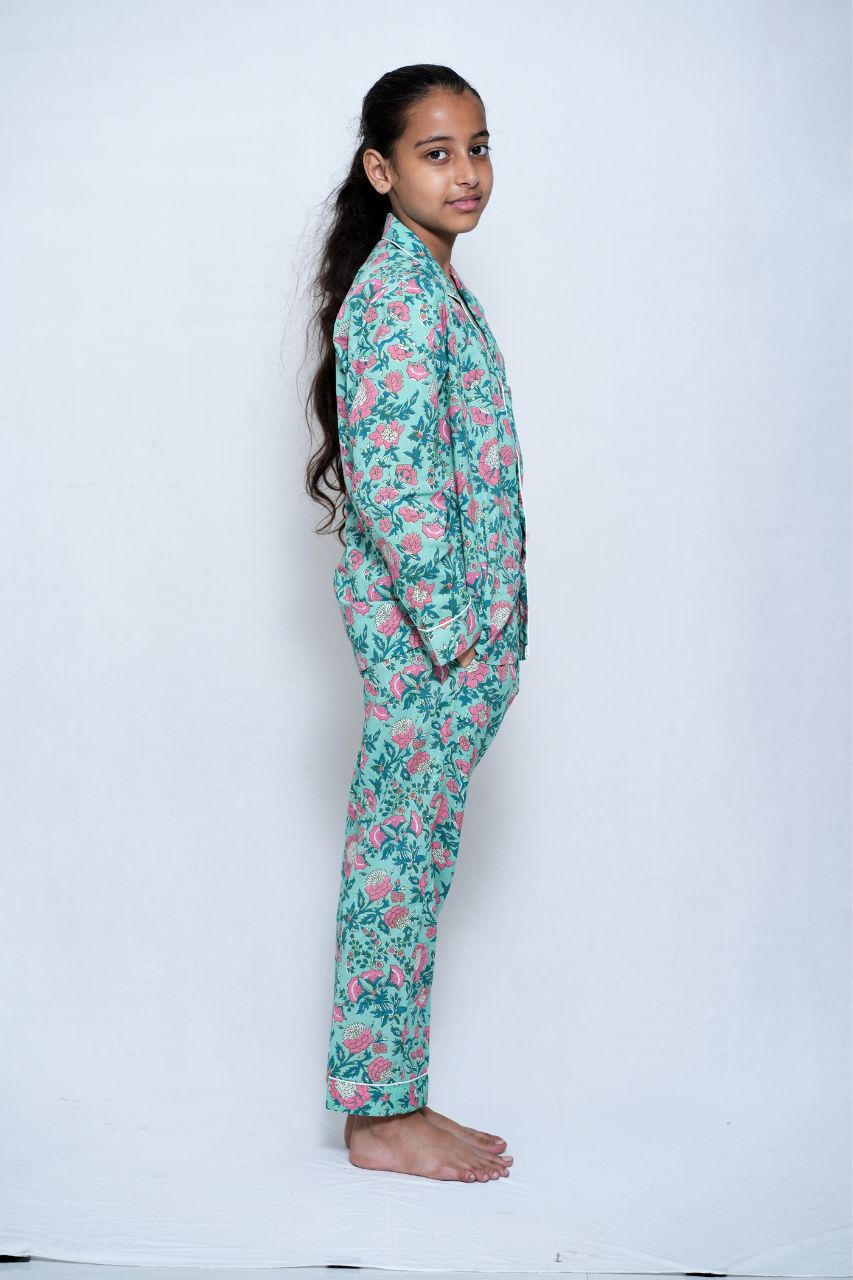 Sea Pink Flora Bag Premium Nightsuit For Kids