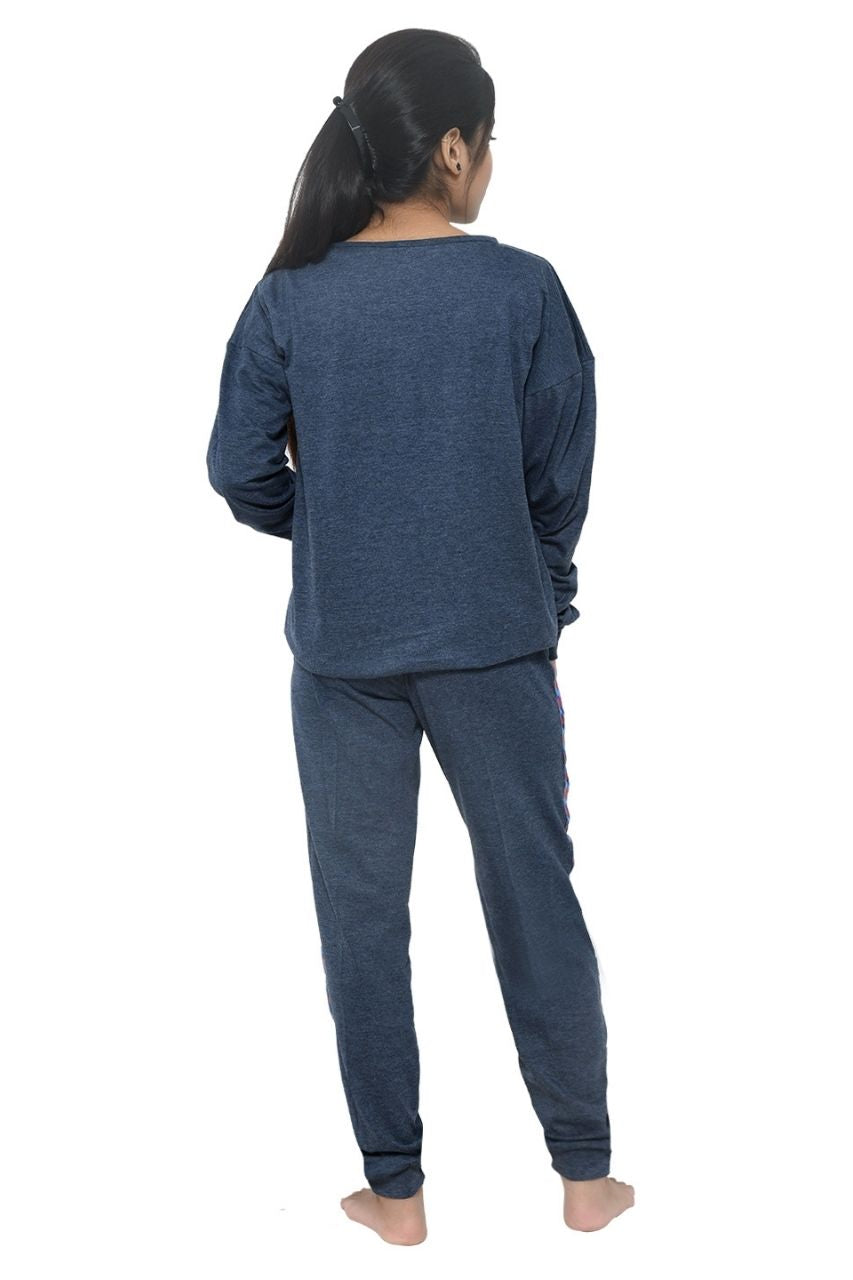Dark Grey Co-ord Set Nightwear-Full Sleeves