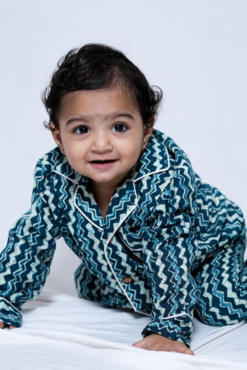 Wavey Blue Bag Premium Nightsuit For Kids