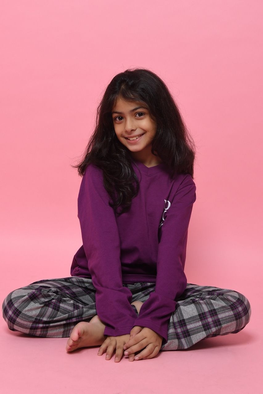 You Go Girl’ Purple Nightwear Set-Full Sleeves