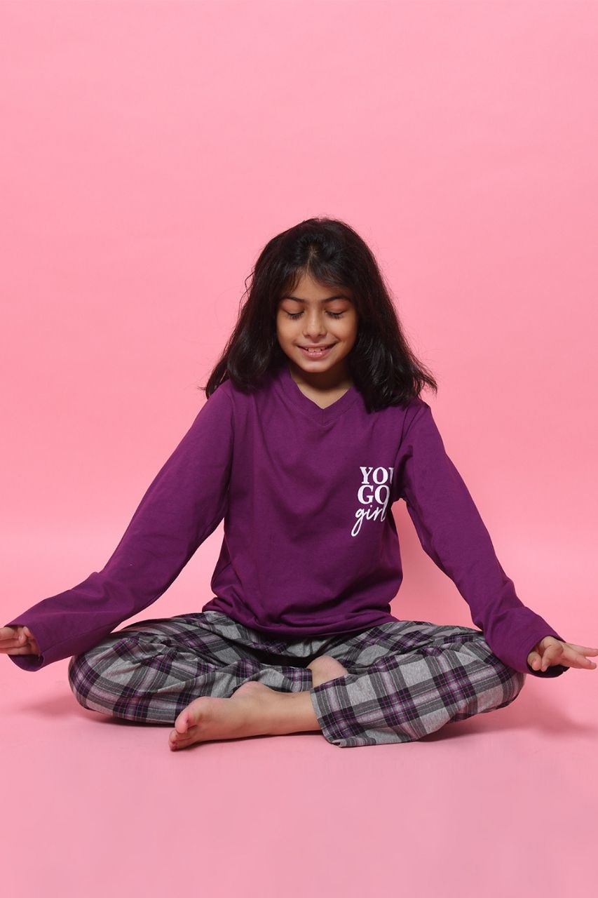 You Go Girl’ Purple Nightwear Set-Full Sleeves