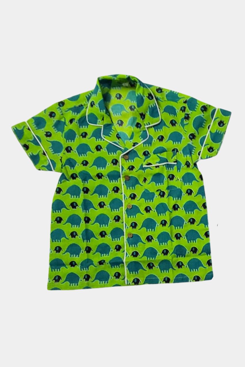 Green Blue Elephant Kids Pure Cotton Bag Nightsuit