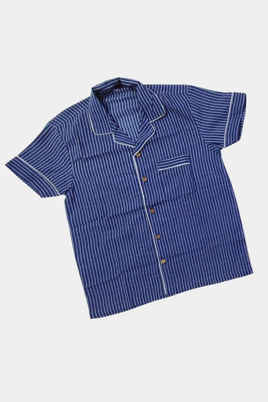 Blue Stripe Kids Pure Cotton Bag Nightsuit