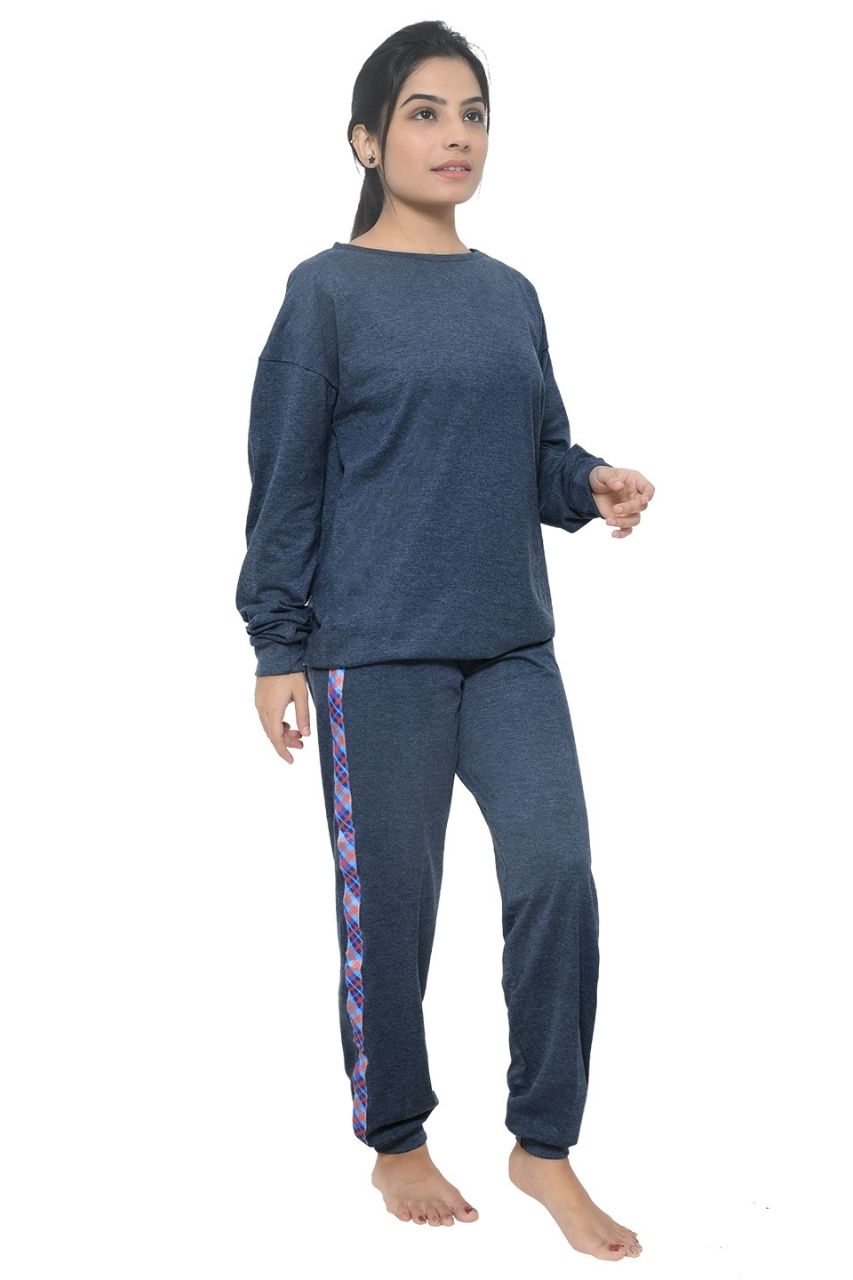 Dark Grey Co-ord Set Nightwear-Full Sleeves