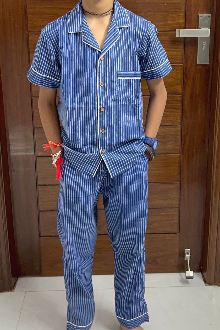 Blue Stripe Kids Pure Cotton Bag Nightsuit