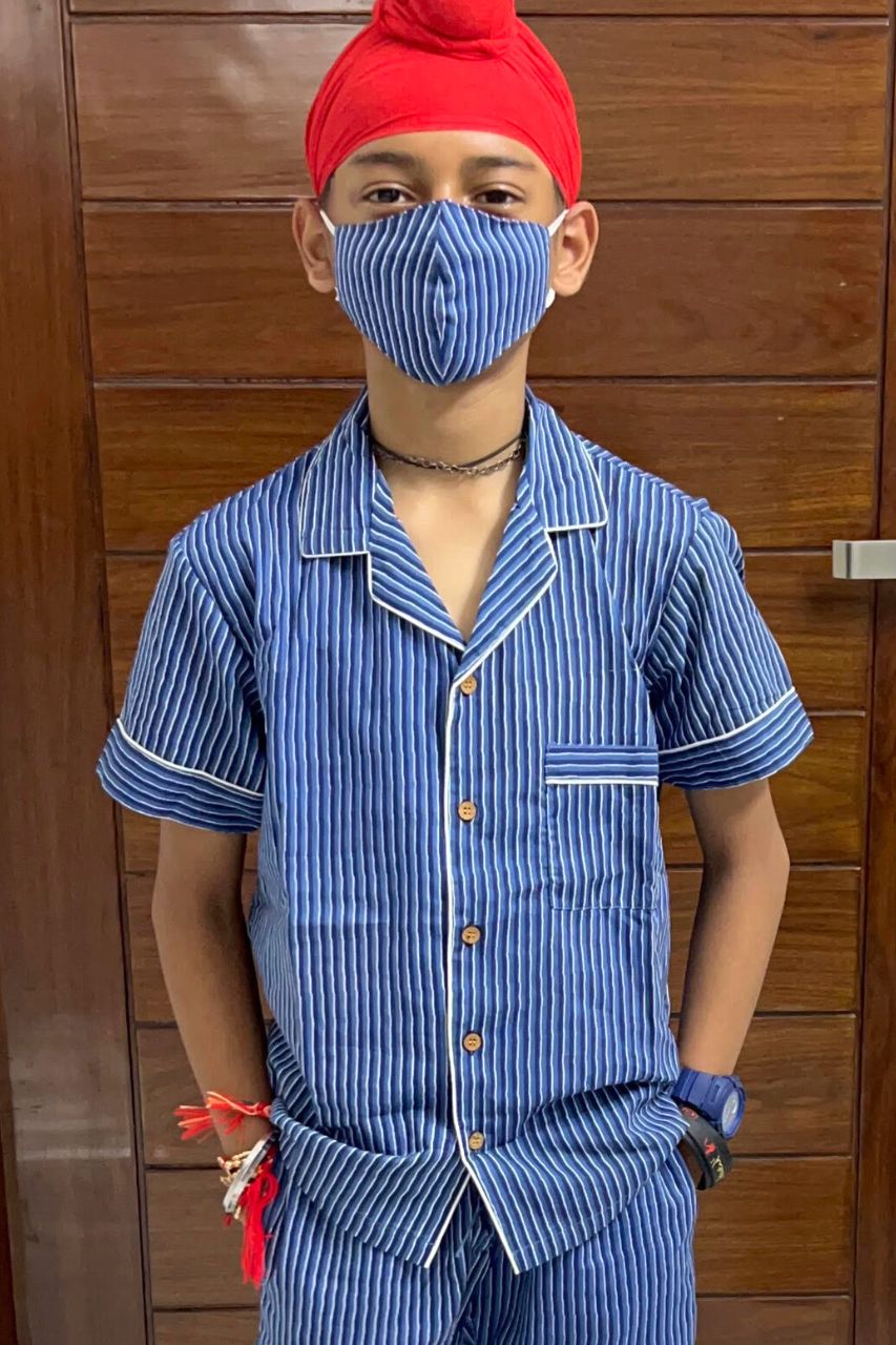 Blue Stripe Kids Pure Cotton Bag Nightsuit