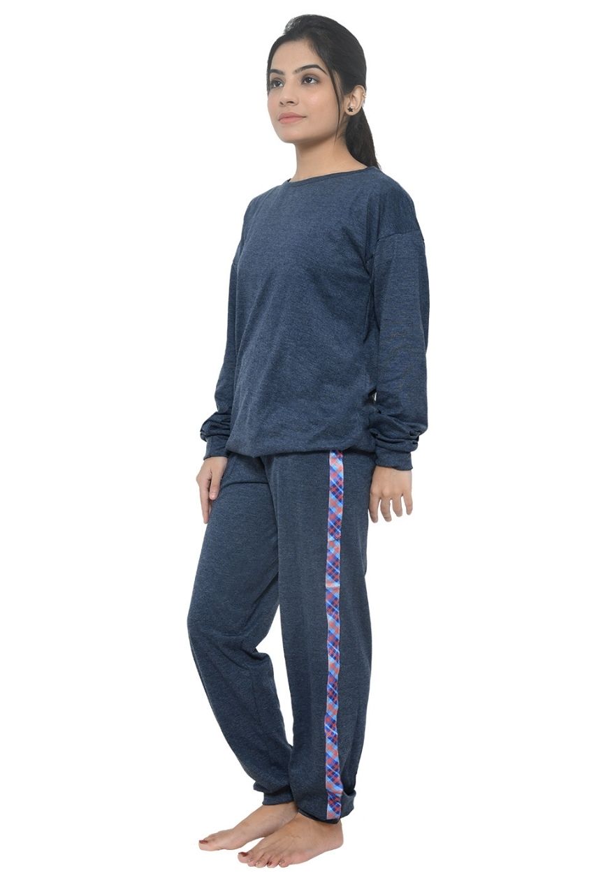 Dark Grey Co-ord Set Nightwear-Full Sleeves