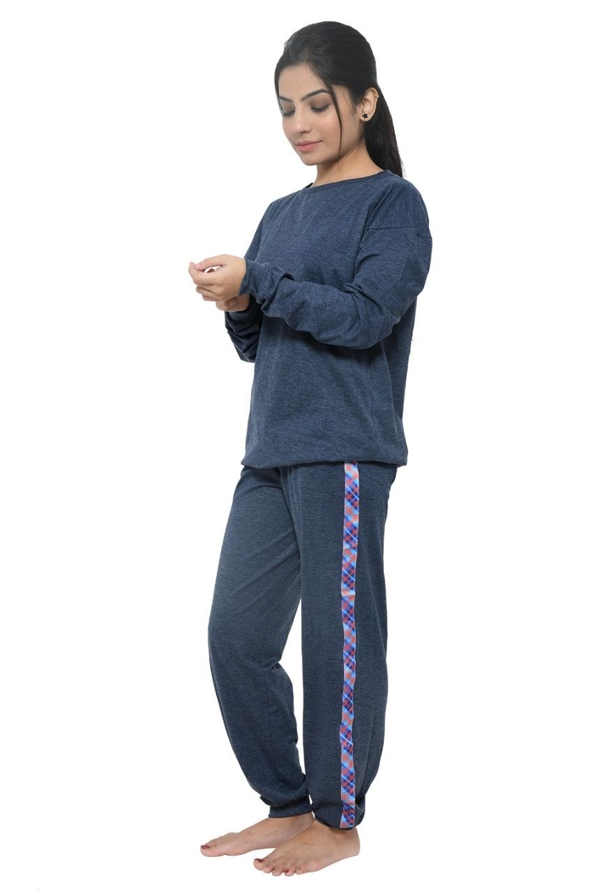 Dark Grey Co-ord Set Nightwear-Full Sleeves