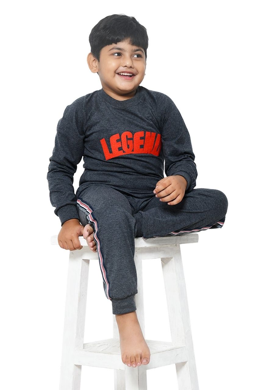 Legend Grey Co-ord Set Nightwear-Full Sleeves