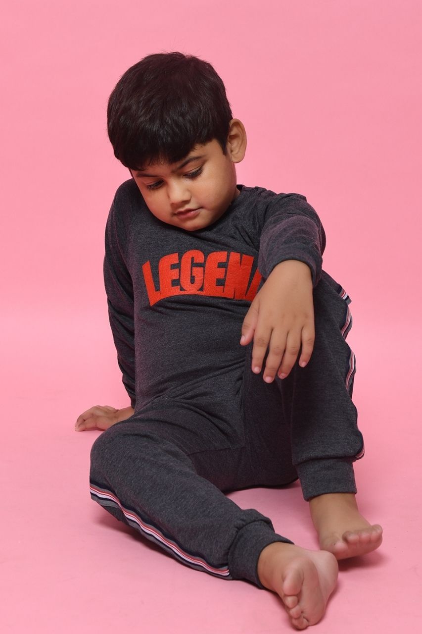 Legend Grey Co-ord Set Nightwear-Full Sleeves