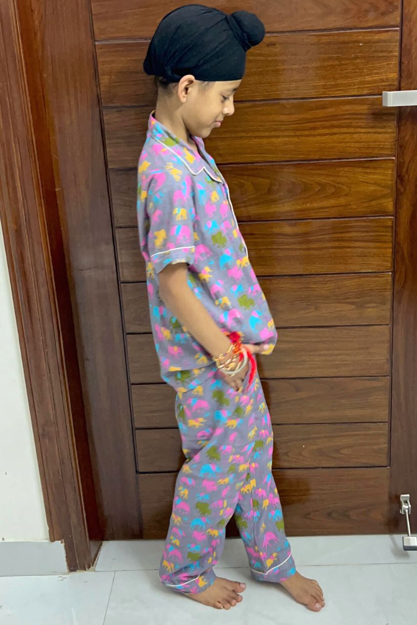 Colorful Elephant Kids Pure Cotton Bag Nightsuit