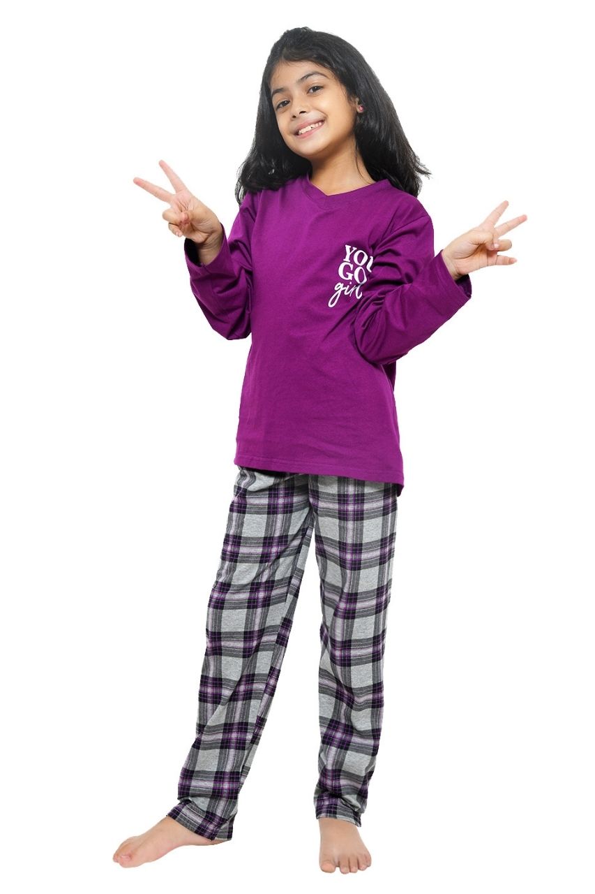 You Go Girl’ Purple Nightwear Set-Full Sleeves