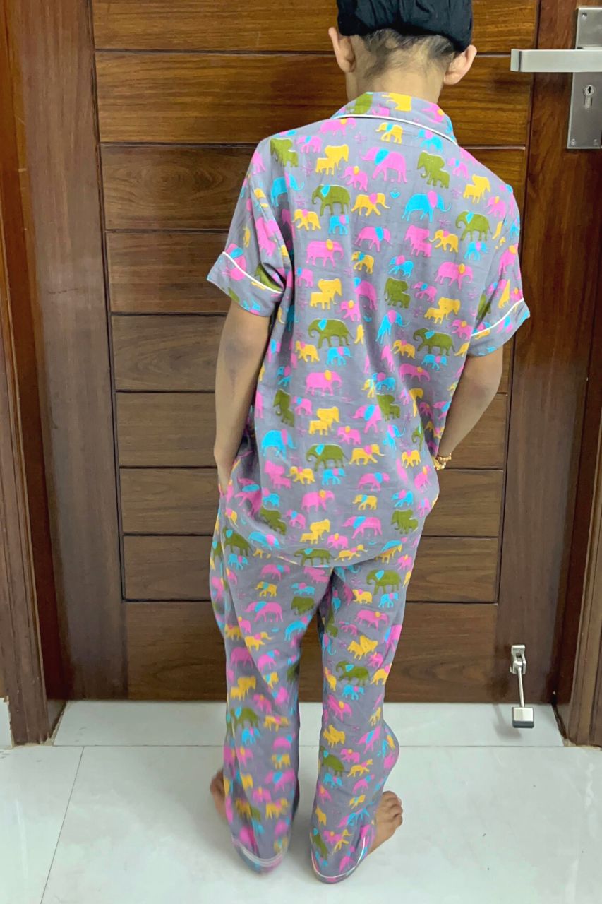 Colorful Elephant Kids Pure Cotton Bag Nightsuit
