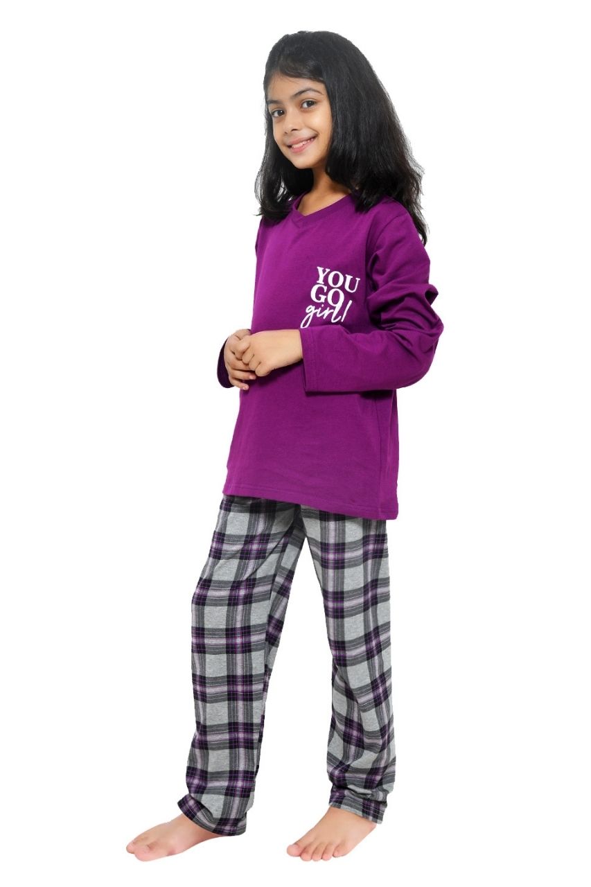 You Go Girl’ Purple Nightwear Set-Full Sleeves