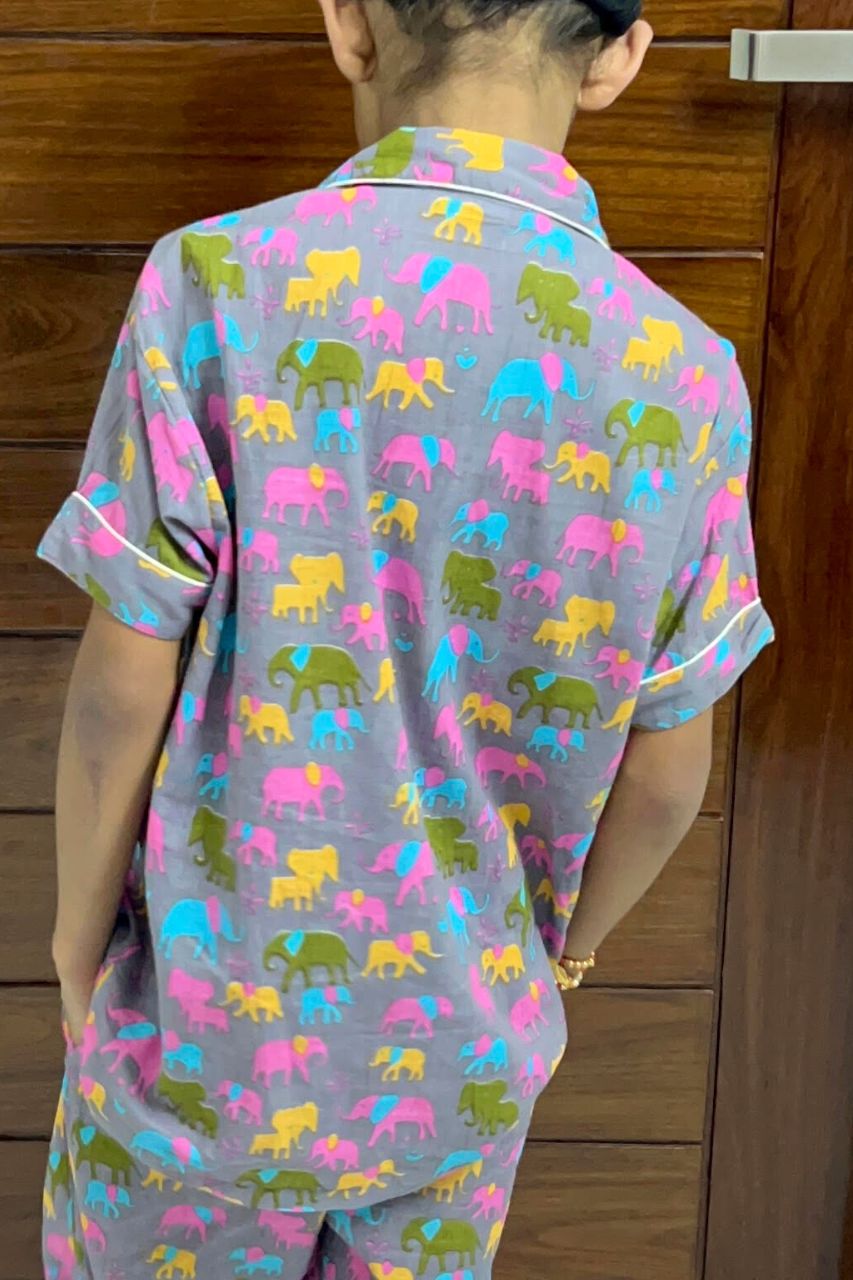 Colorful Elephant Kids Pure Cotton Bag Nightsuit