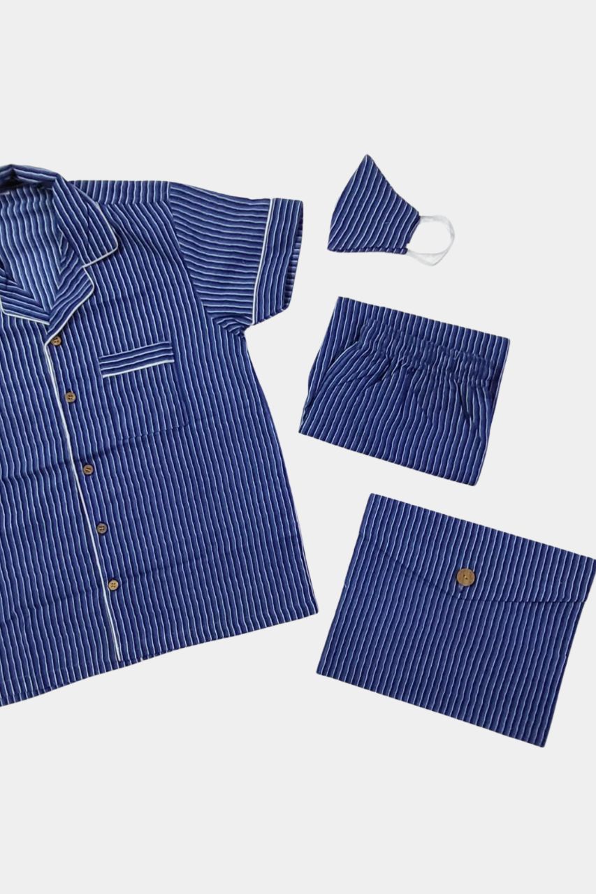 Blue Stripe Kids Pure Cotton Bag Nightsuit