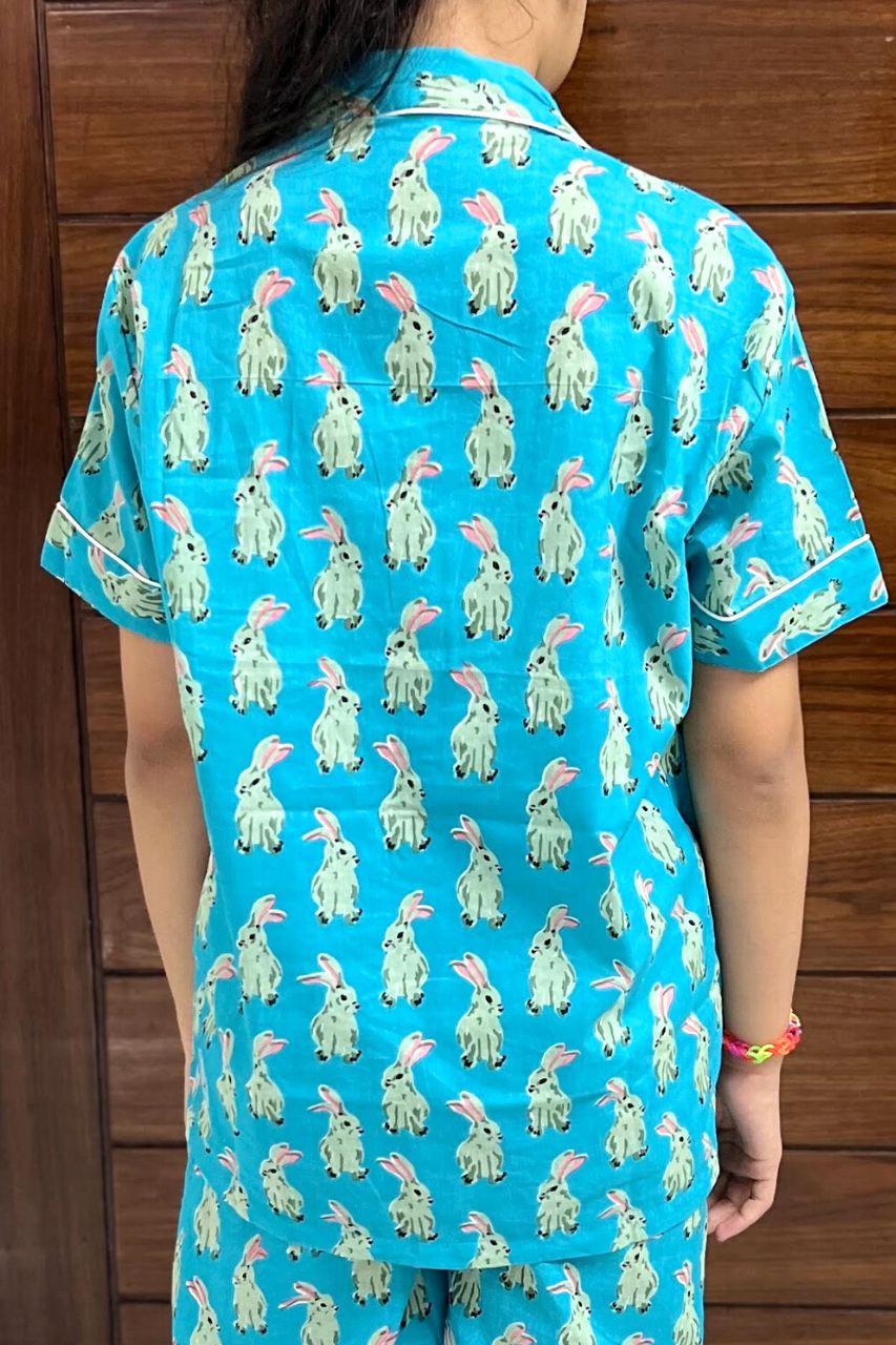 Sky Blue Rabbit Kids Pure Cotton Bag Nightsuit