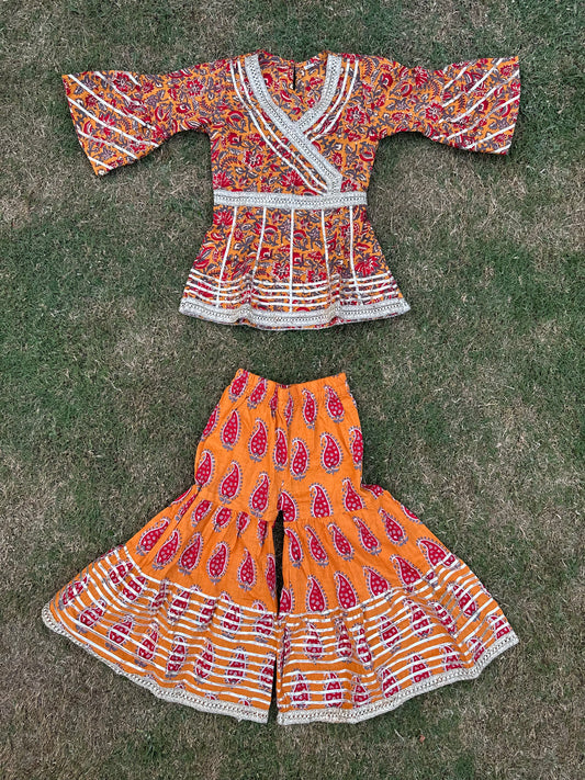 Orange garara pure cotton girls suit -age group 1 -18 years