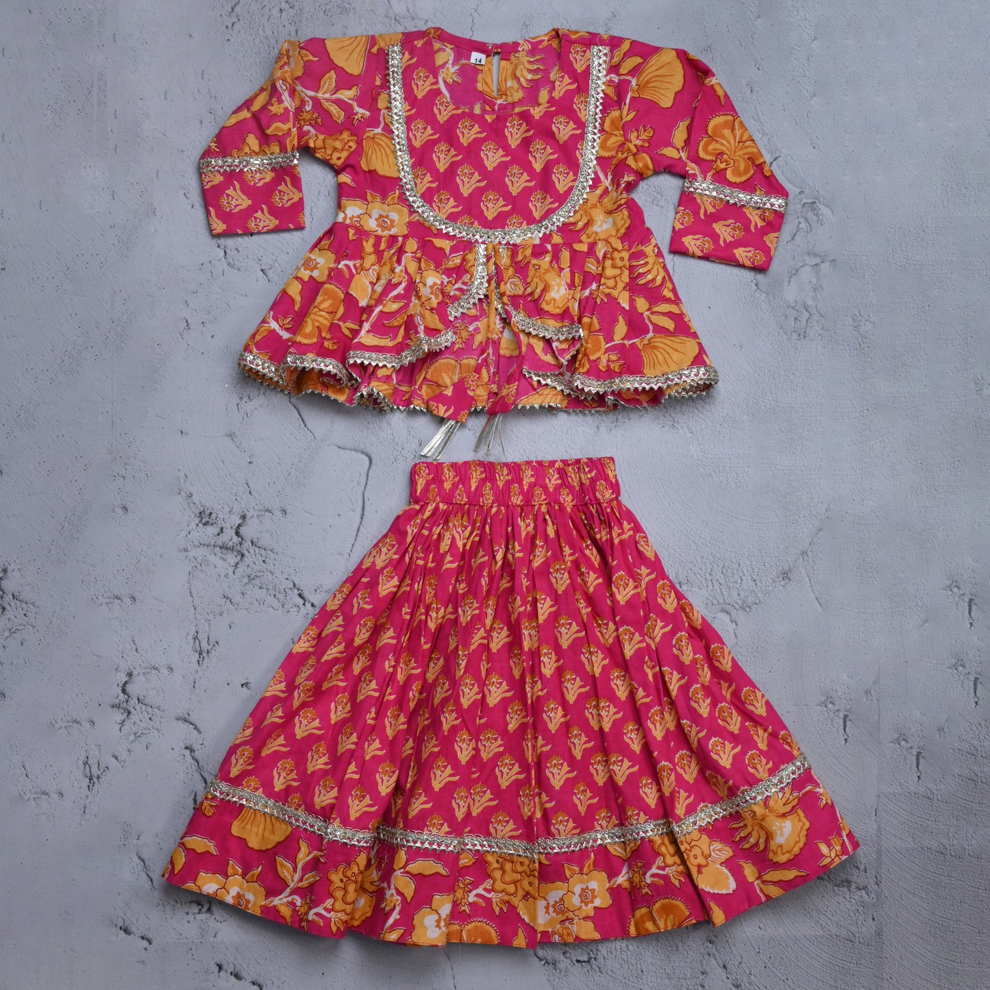 Pink yellow pure cotton lehenga for girls