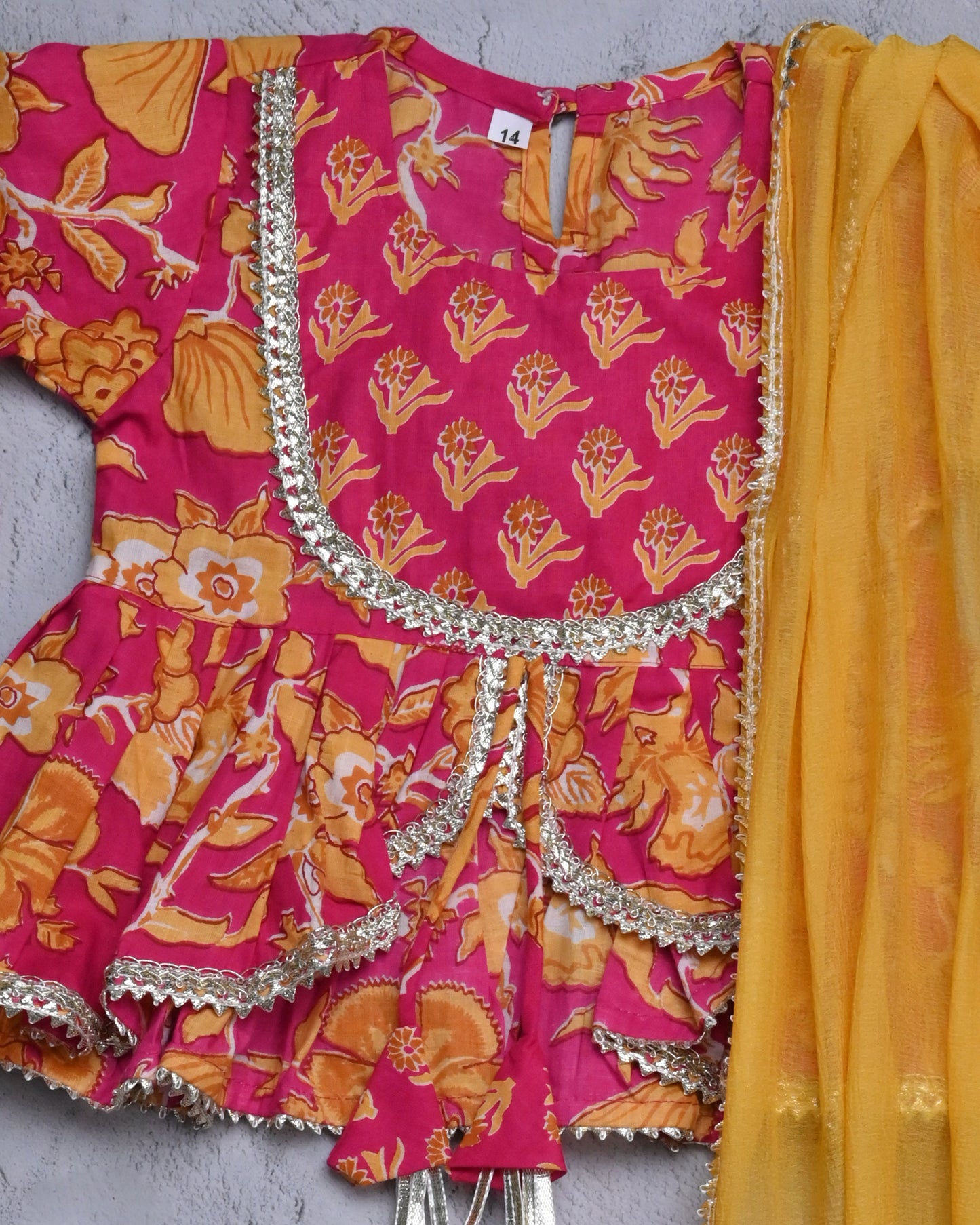 Pink yellow pure cotton lehenga for girls