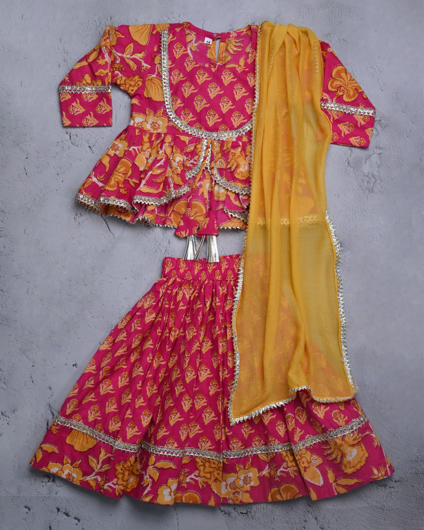 Pink yellow pure cotton lehenga for girls