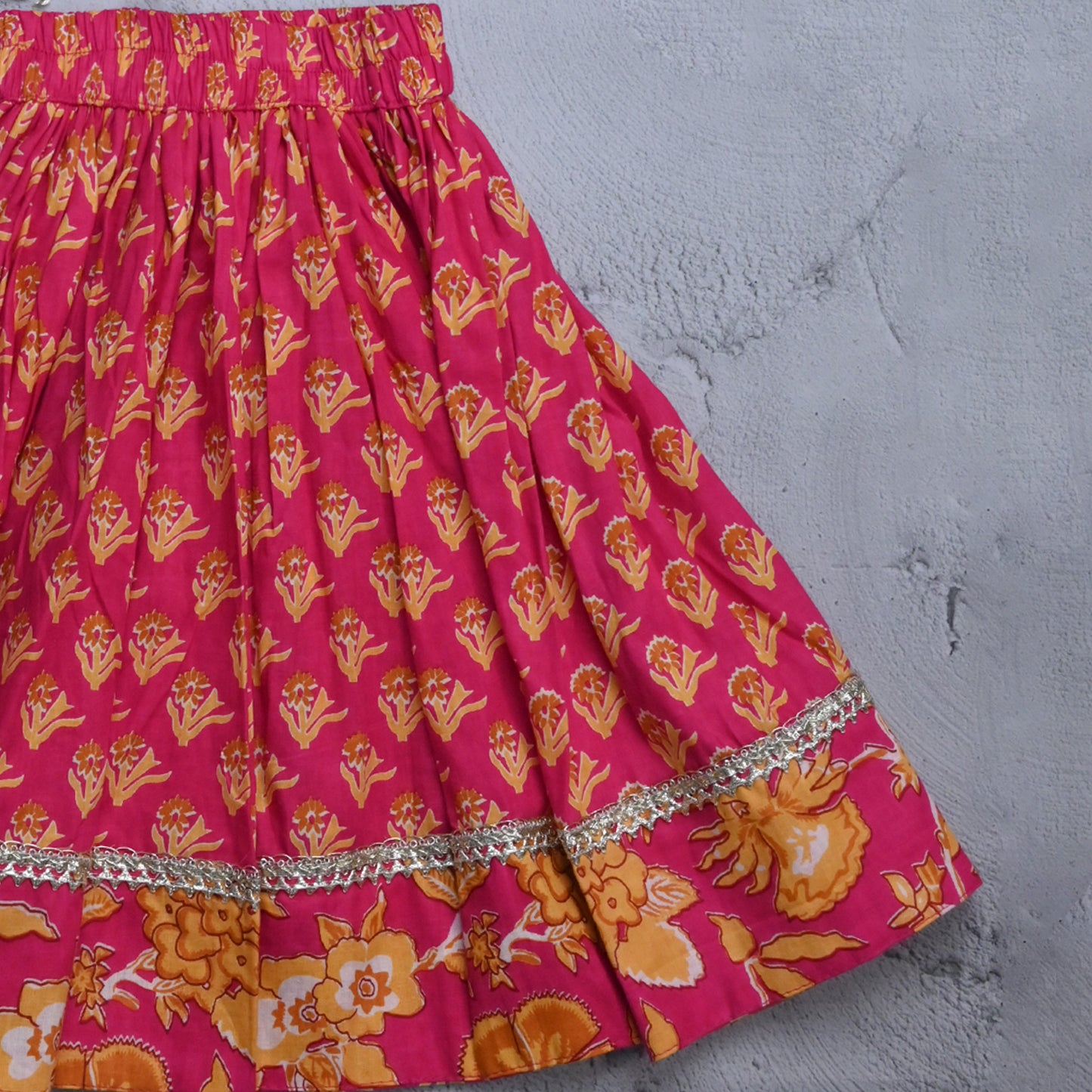 Pink yellow pure cotton lehenga for girls