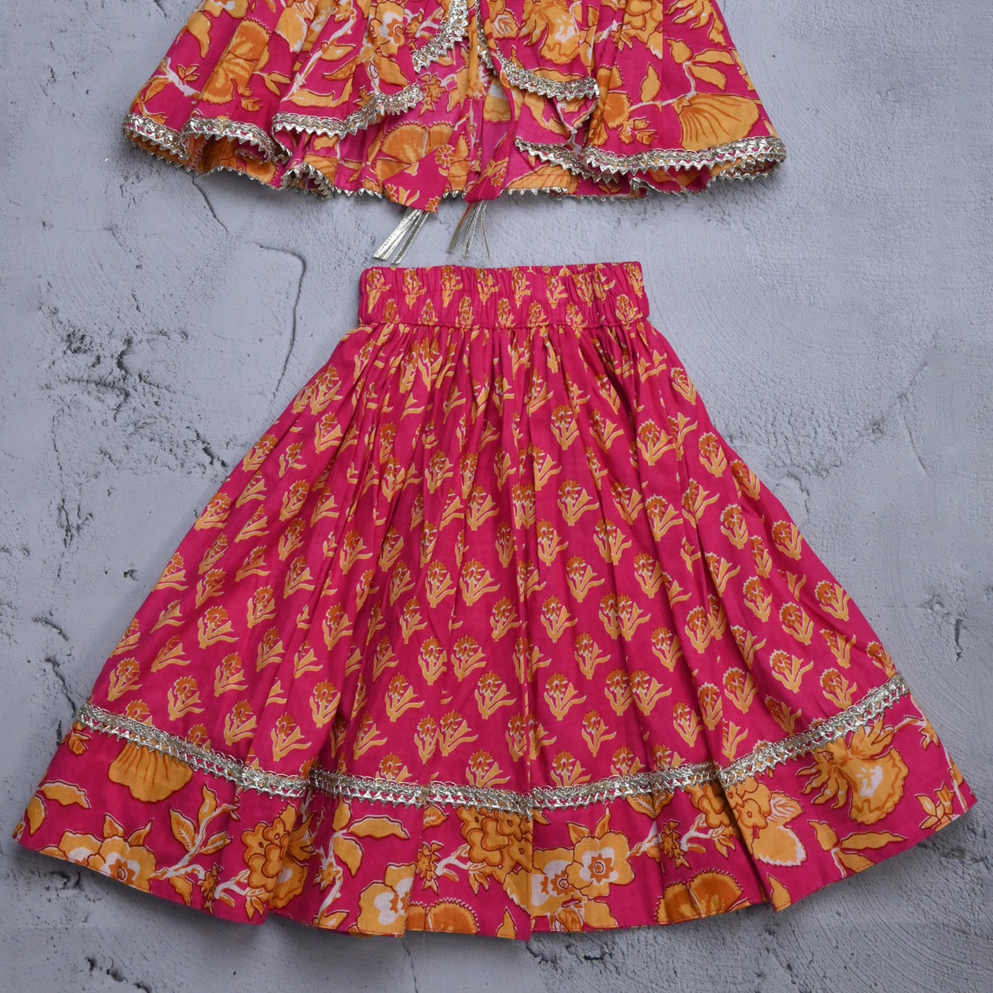 Pink yellow pure cotton lehenga for girls