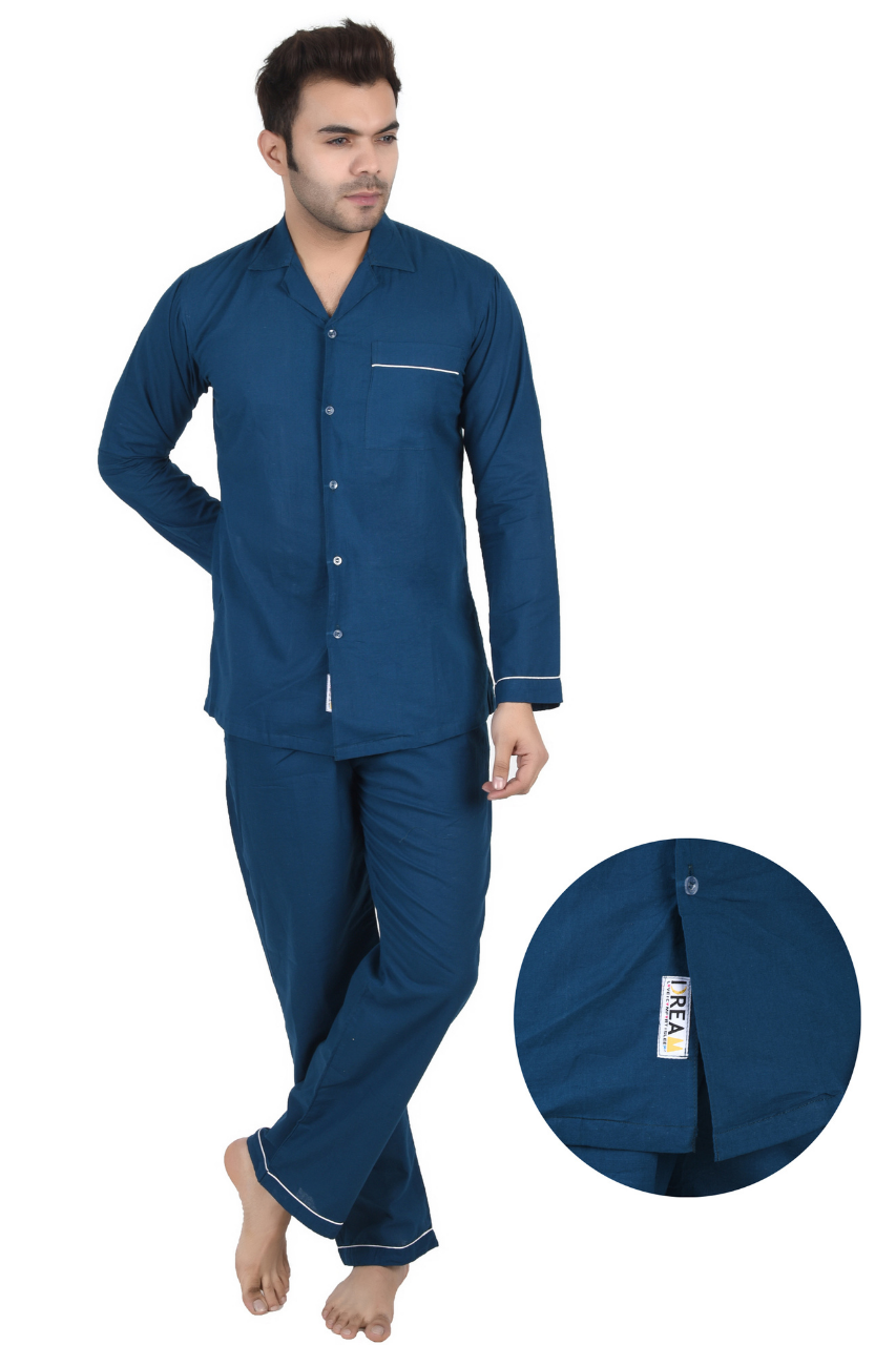 SWANIDH® Men's- Solid Night Suit/Top & Pyjama/Loungewear/Nightdress/ Nightwear Knitted Pure Cotton Fabric- Piping and Pockets-Front Open  (Medium, Grey Milange) : Amazon.in: Clothing & Accessories