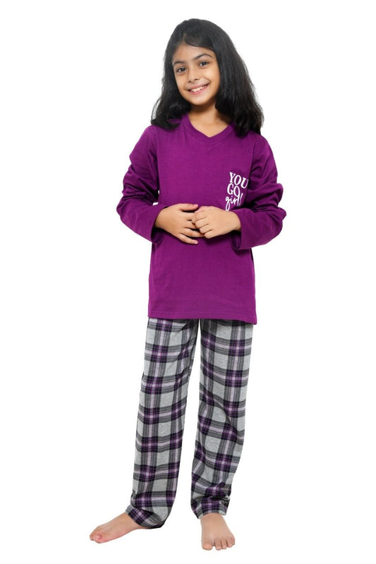 You Go Girl’ Purple Nightwear Set-Full Sleeves